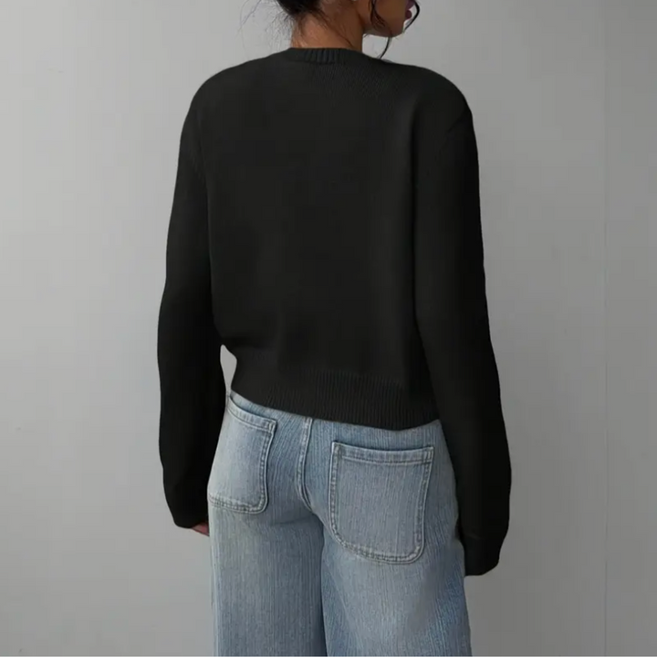 Venetia | Women's Cropped Knit Cardigan | Ribbed Trim Button Up