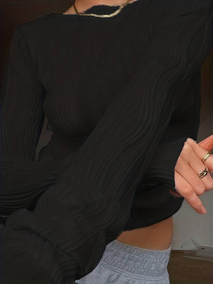 Lieselotte | Women's Cropped Long Sleeve Top | Wave Texture Puff Cuff