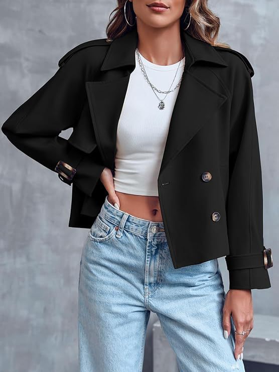 Trudel | Women's Cropped Trench Coat | Double-Breasted