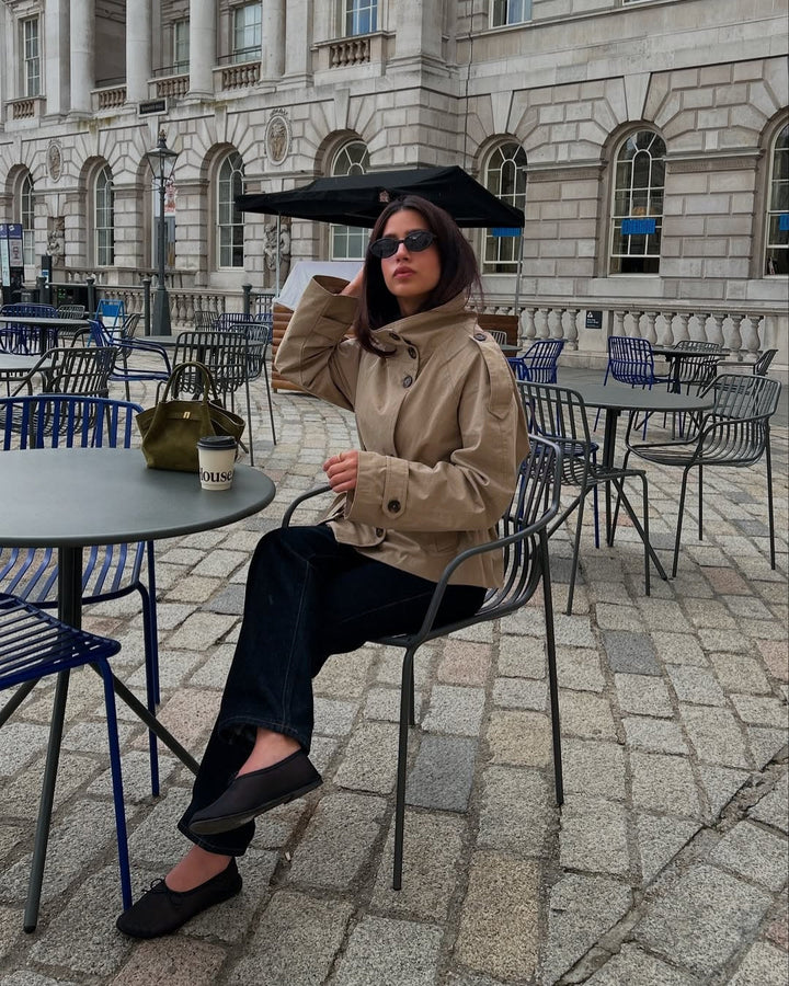 Celestyna | Women's Cropped Trench Coat | Double-Breasted Belted