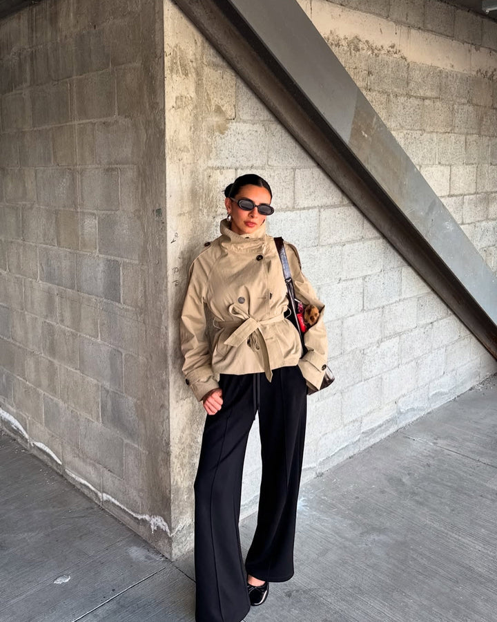 Celestyna | Women's Cropped Trench Coat | Double-Breasted Belted