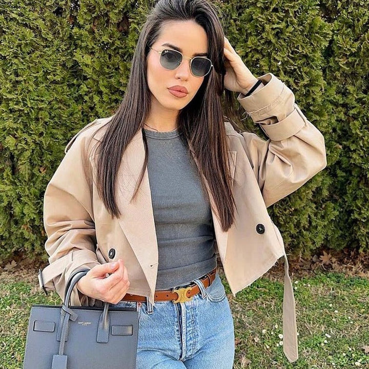 Oksana | Women's Cropped Trench Jacket | Short Belted Classic