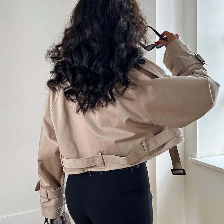 Oksana | Women's Cropped Trench Jacket | Short Belted Classic