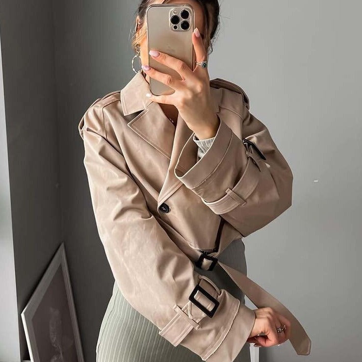 Oksana | Women's Cropped Trench Jacket | Short Belted Classic