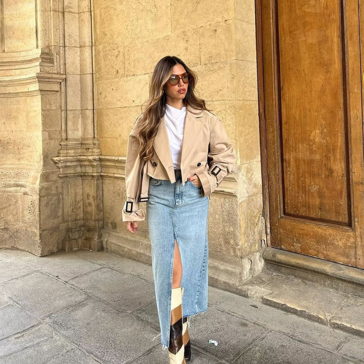 Oksana | Women's Cropped Trench Jacket | Short Belted Classic