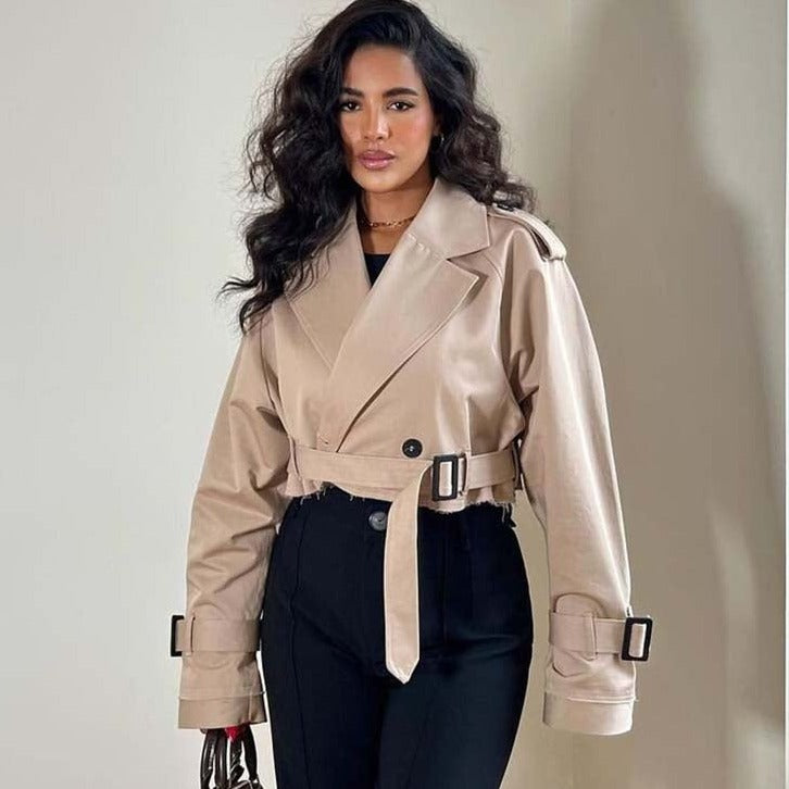 Oksana | Women's Cropped Trench Jacket | Short Belted Classic