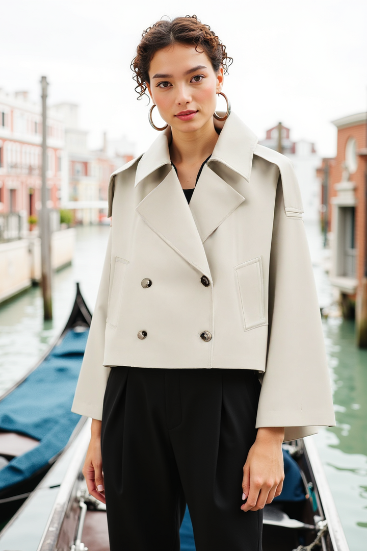 Jyoti | Women's Cropped Trench Coat Short | Double-Breasted