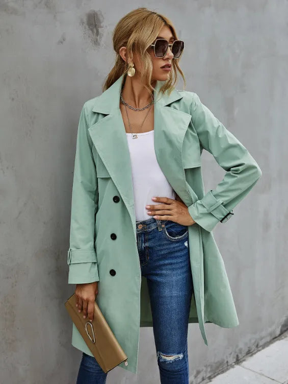 Walburga | Women's Double-Breasted Trench Coat | Belted Waist