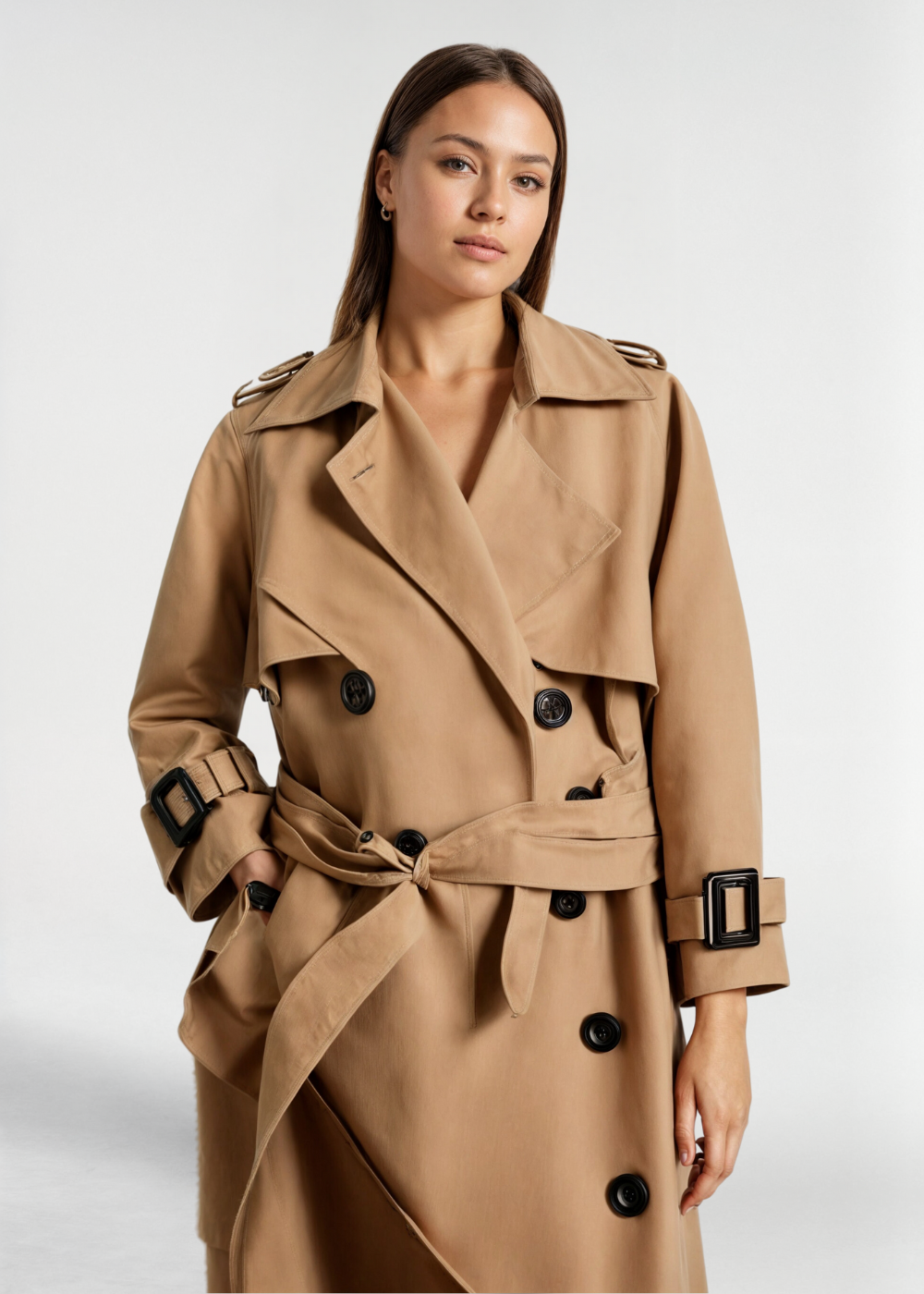 Pearl | Women's Trench Coat | Epaulettes & Buckled Cuffs Long