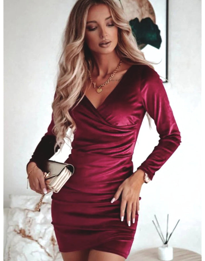 Precious | Women's Long Sleeve Evening Wrap Dress | V Neck Mini