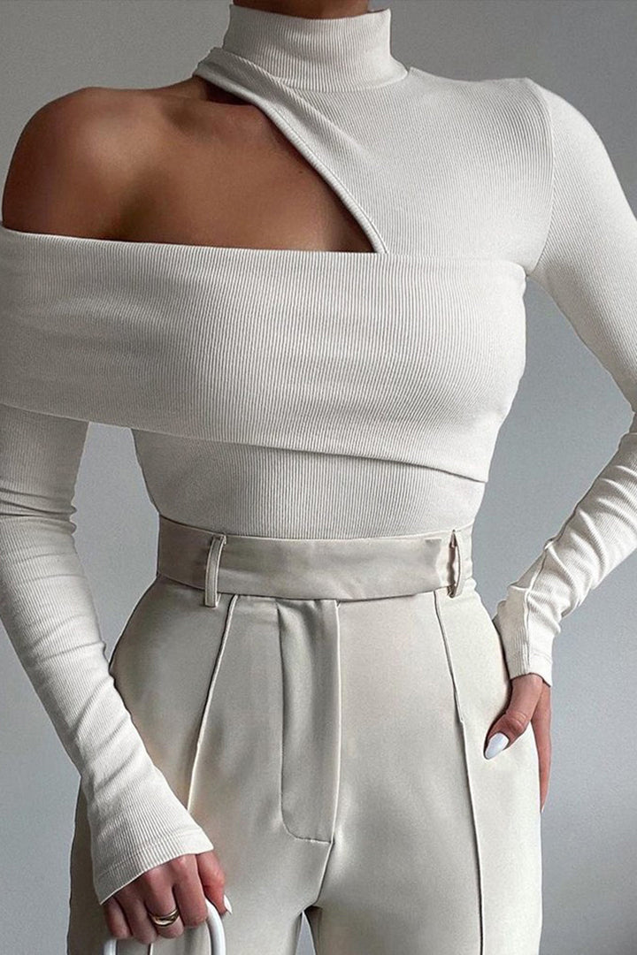 Adelheid | Women's Fitted Long Sleeve Top | Cut Out Turtleneck