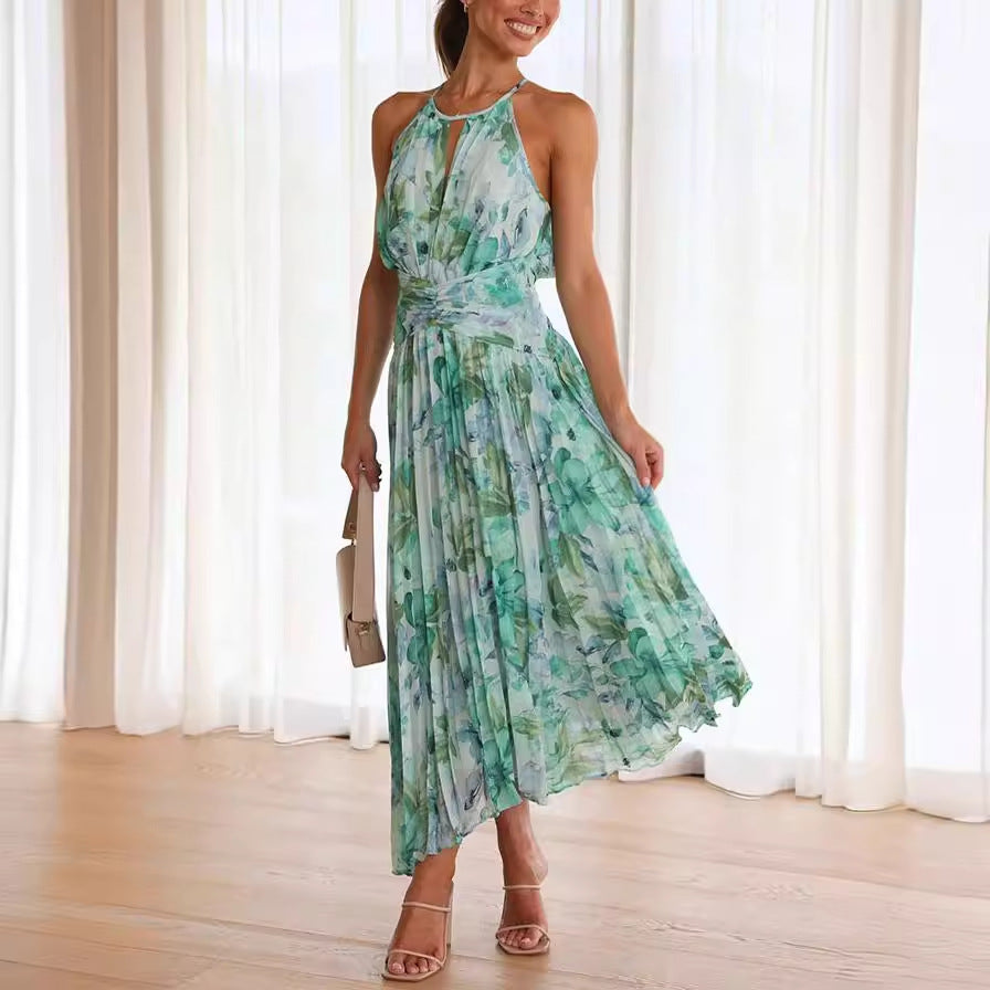 Women's Floral Wedding Guest Dress | Halter Midi
