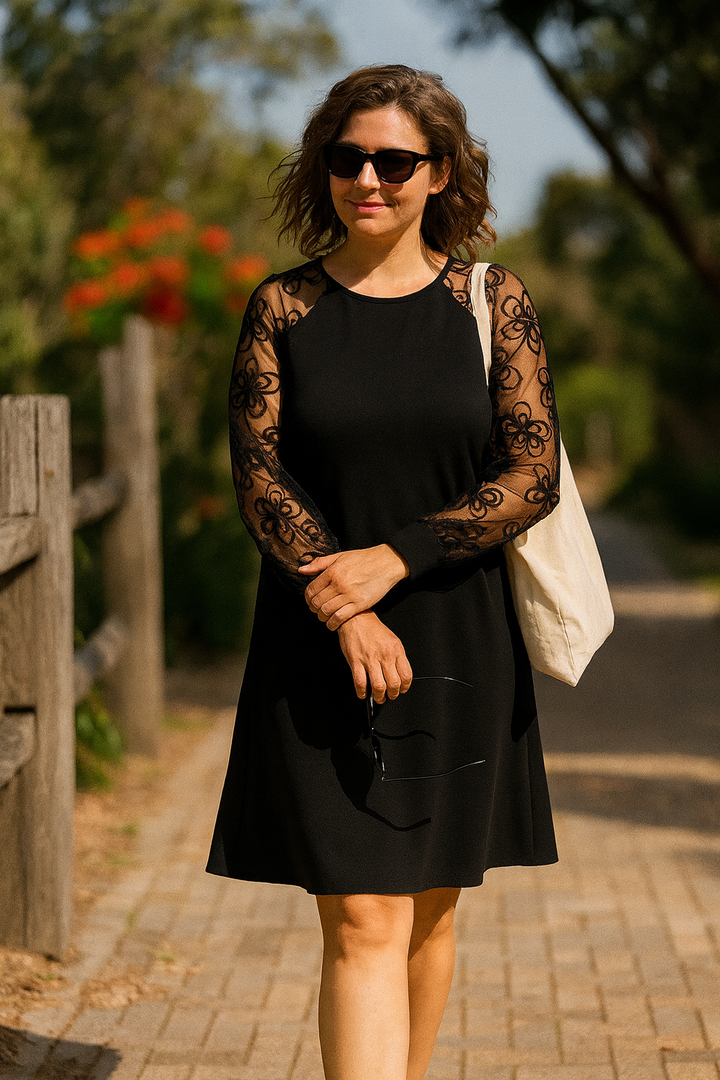 Doris | Women's Formal Long Sleeve A-Line Dress | Sheer Embroidered