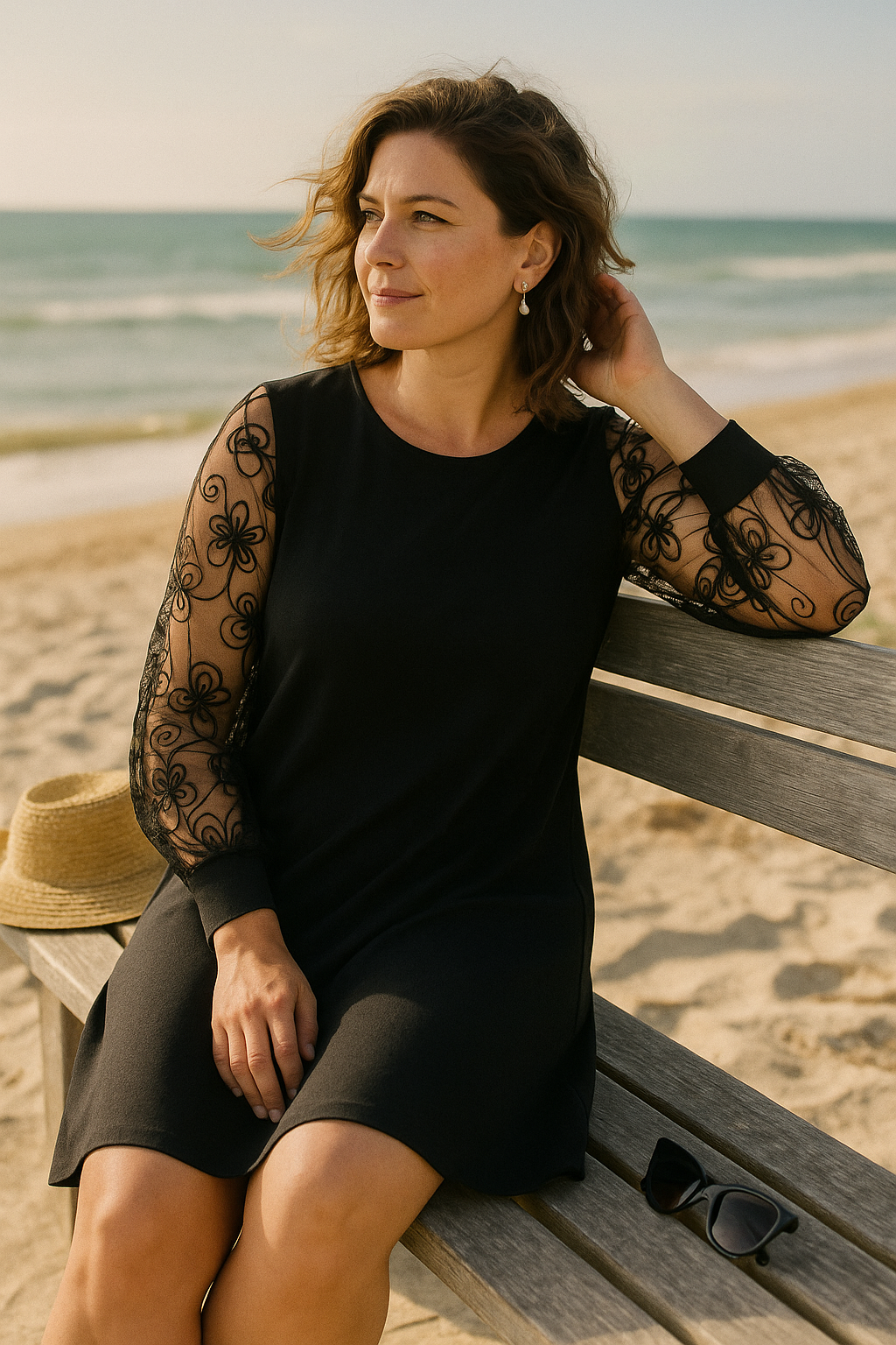 Doris | Women's Formal Long Sleeve A-Line Dress | Sheer Embroidered