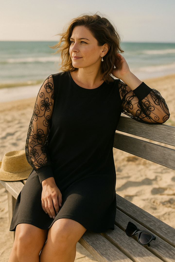 Doris | Women's Formal Long Sleeve A-Line Dress | Sheer Embroidered
