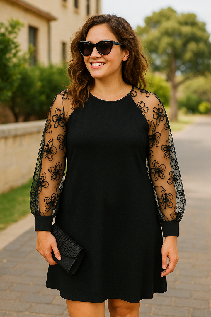 Doris | Women's Formal Long Sleeve A-Line Dress | Sheer Embroidered