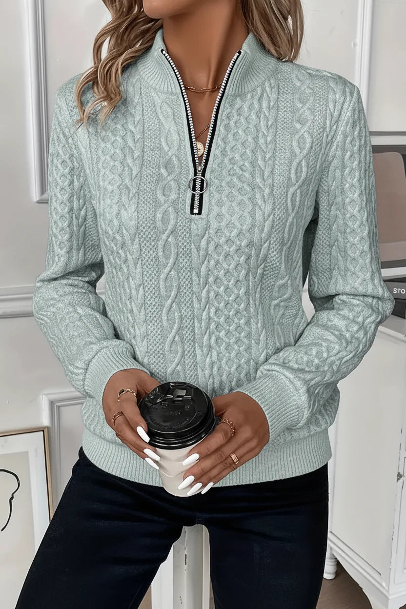 Ndeye | Women's Half-Zip Knitted Jumper | Ring Pull Ribbed Hem