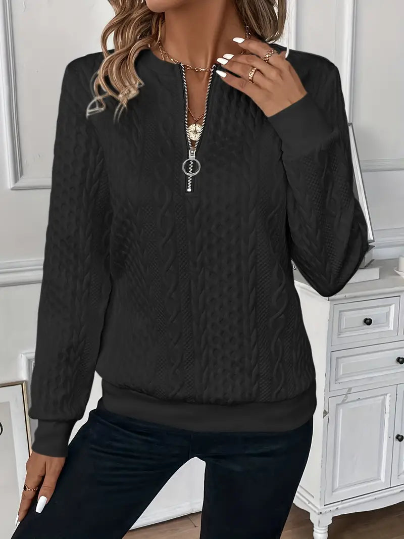 Ndeye | Women's Half-Zip Knitted Jumper | Ring Pull Ribbed Hem