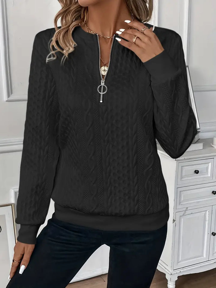 Ndeye | Women's Half-Zip Knitted Jumper | Ring Pull Ribbed Hem