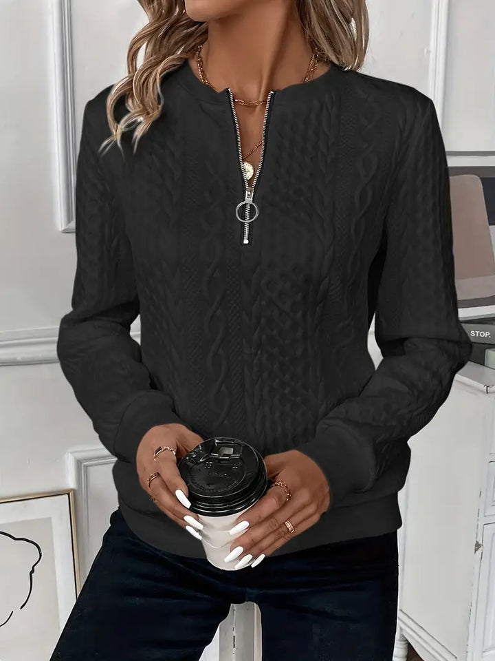 Ndeye | Women's Half-Zip Knitted Jumper | Ring Pull Ribbed Hem