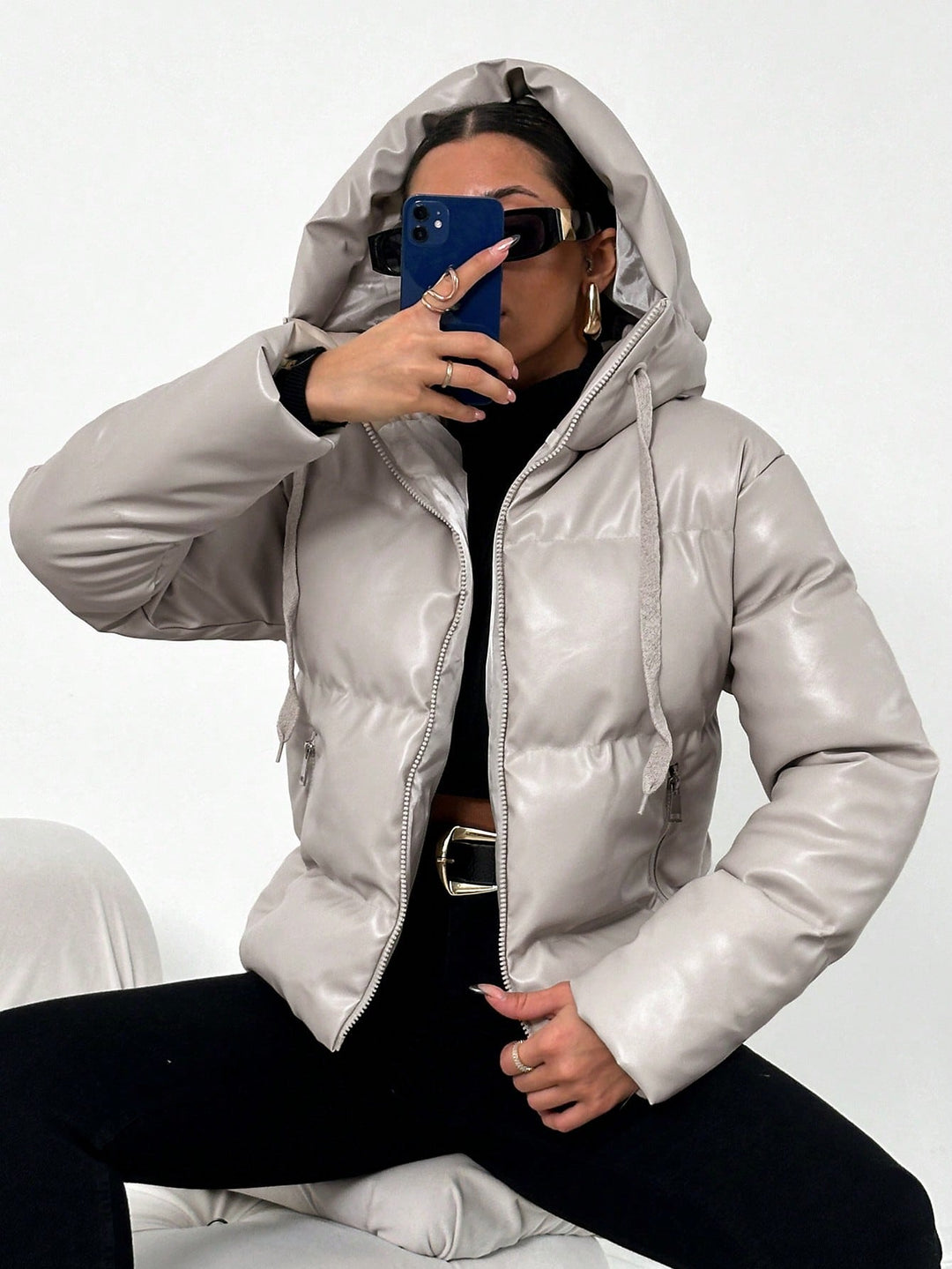 Prue | Women's Oversized Glossy Hooded Puffer Jacket | Padded