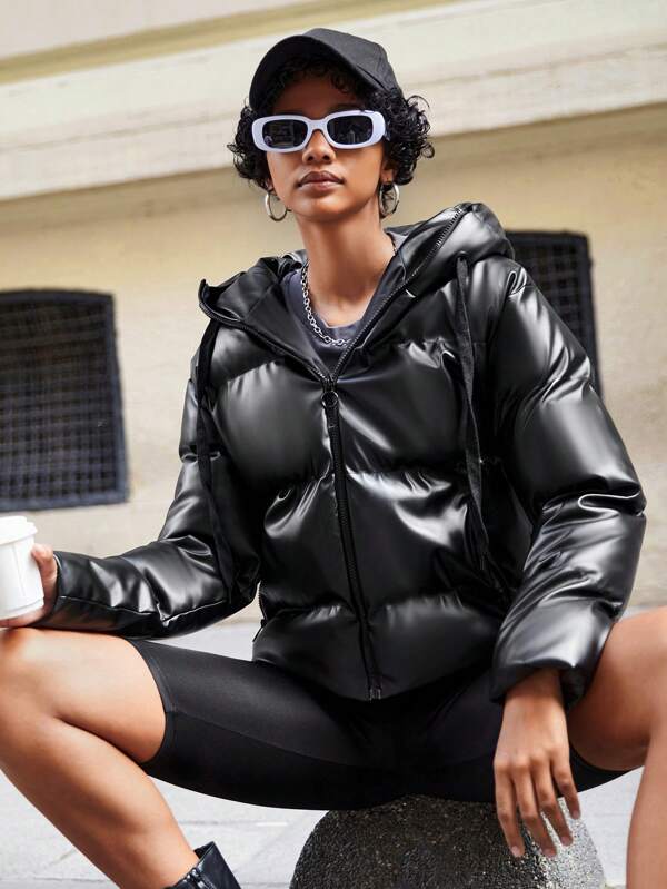 Prue | Women's Oversized Glossy Hooded Puffer Jacket | Padded