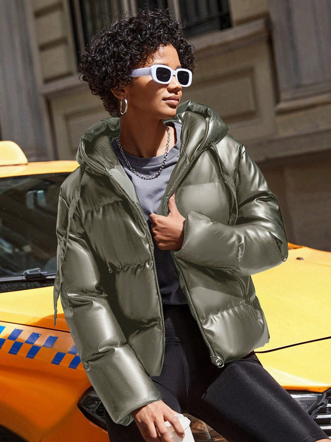 Prue | Women's Oversized Glossy Hooded Puffer Jacket | Padded