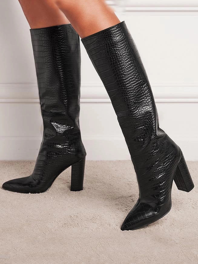 Hortensia | Women's Knee High Boots | Block Heel Pointed Toe
