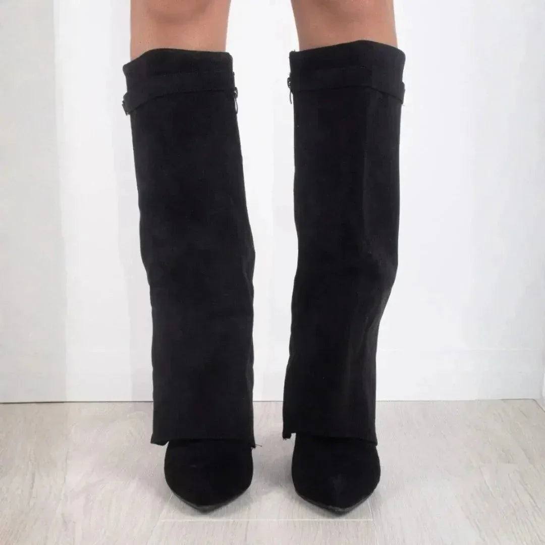 Jimena | Women's Knee High Boots | Fold-Over Cuff Pointed Toe