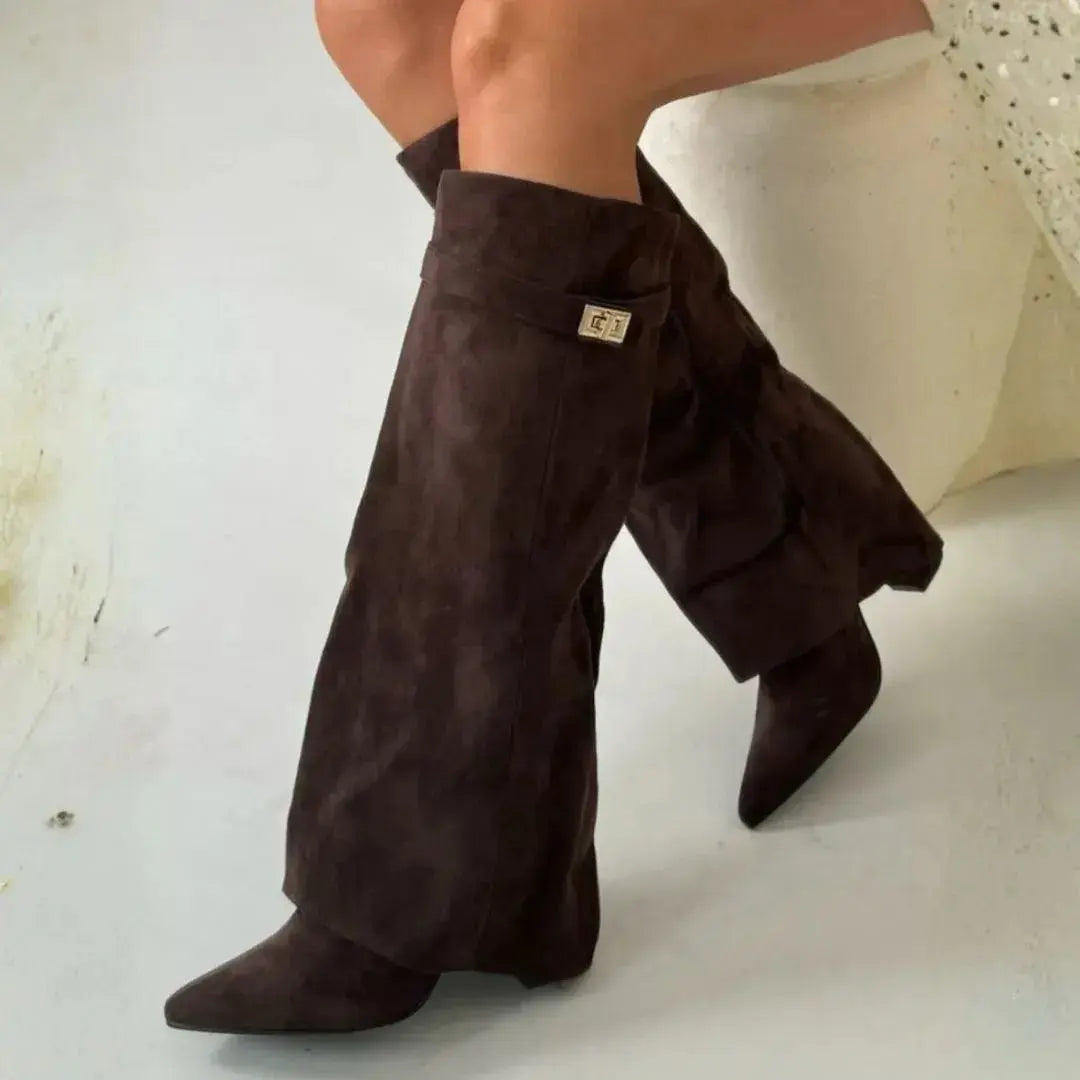 Jimena | Women's Knee High Boots | Fold-Over Cuff Pointed Toe