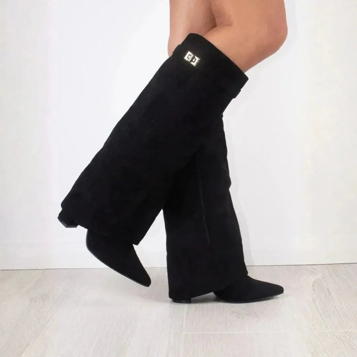Jimena | Women's Knee High Boots | Fold-Over Cuff Pointed Toe