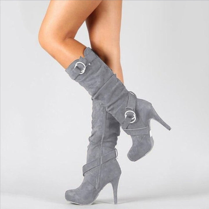 Phoibe | Women's Knee High Boots | Ring Buckle Stiletto Heel