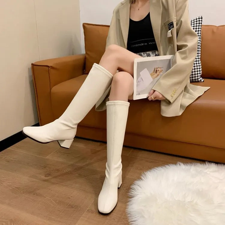 Irmengard | Women's Knee High Boots | Square Toe Block Heel