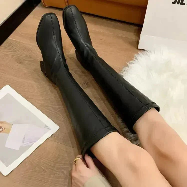 Irmengard | Women's Knee High Boots | Square Toe Block Heel