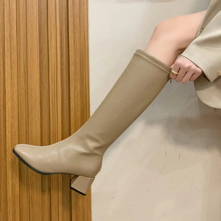 Irmengard | Women's Knee High Boots | Square Toe Block Heel