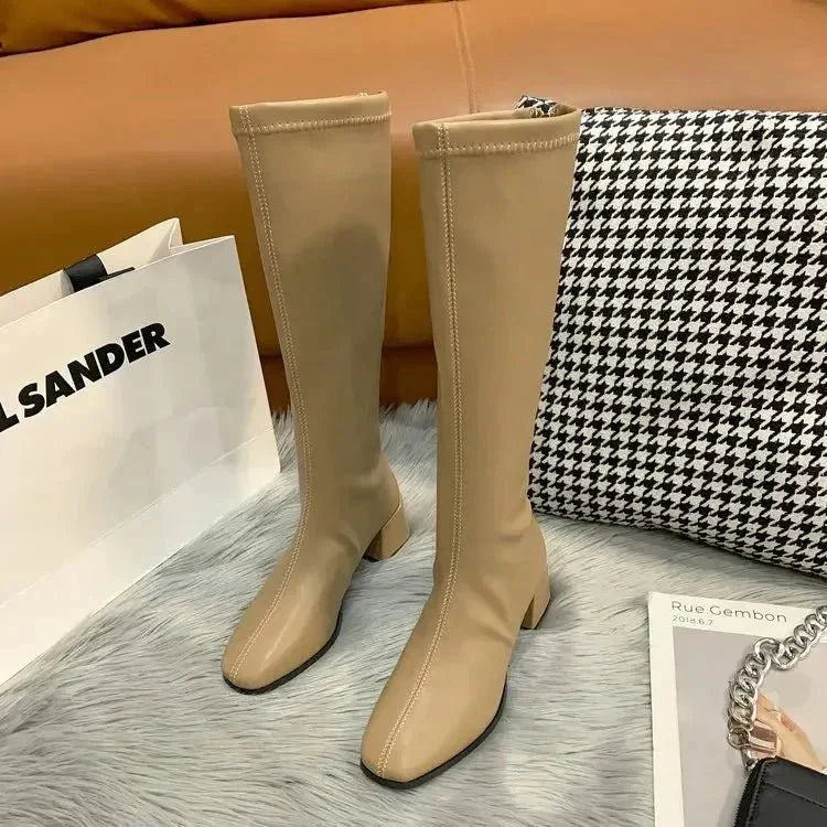 Irmengard | Women's Knee High Boots | Square Toe Block Heel