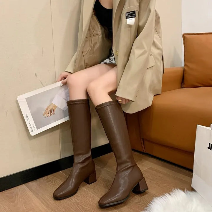 Irmengard | Women's Knee High Boots | Square Toe Block Heel
