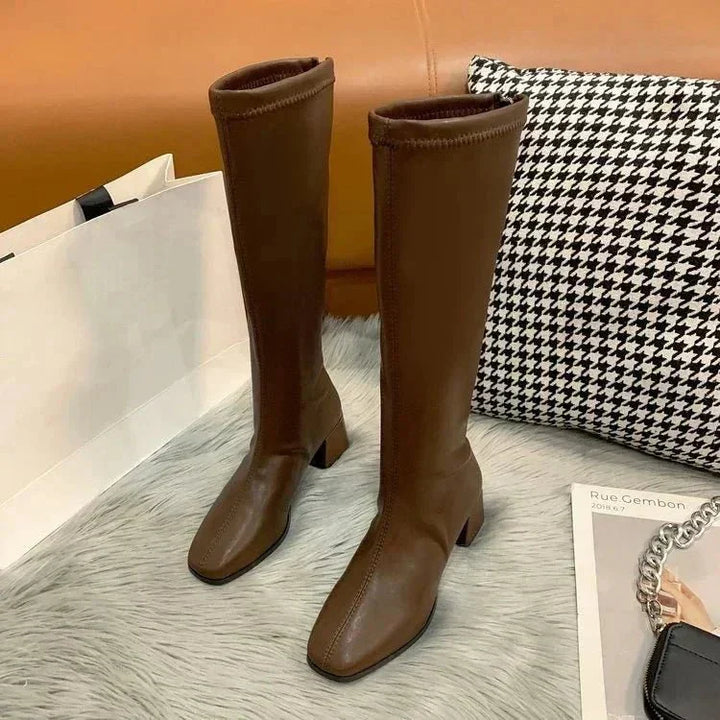 Irmengard | Women's Knee High Boots | Square Toe Block Heel