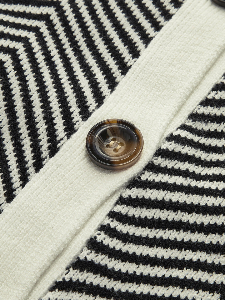 Neaira | Women's Knit Cardigan | Chevron Stripes V-Neck Button Up