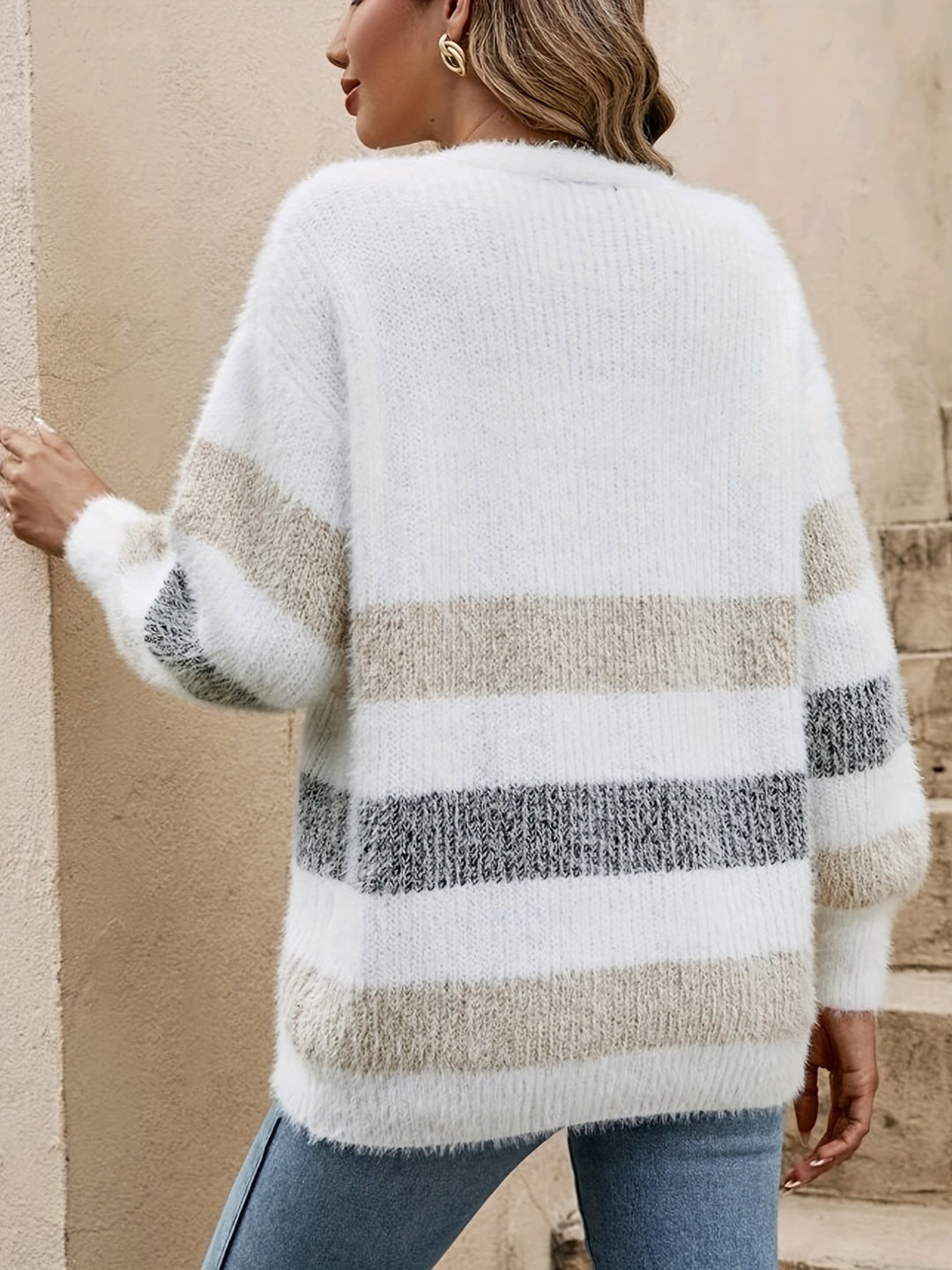 Constance | Women's Knit Cardigan | Colour Block Stripes Button Up