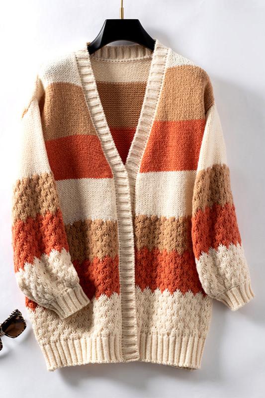 Coumba | Women's Knit Cardigan | Colour Block Stripes Open Front