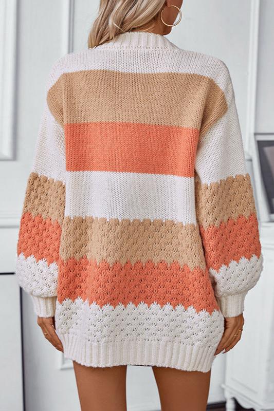Coumba | Women's Knit Cardigan | Colour Block Stripes Open Front