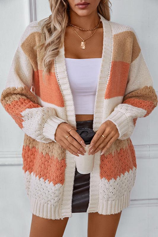 Coumba | Women's Knit Cardigan | Colour Block Stripes Open Front