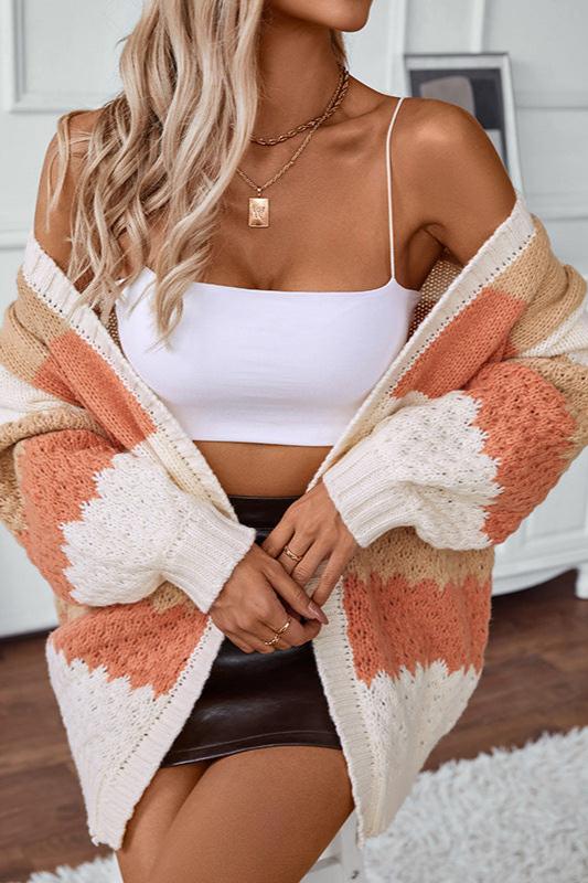 Coumba | Women's Knit Cardigan | Colour Block Stripes Open Front