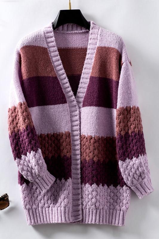 Coumba | Women's Knit Cardigan | Colour Block Stripes Open Front