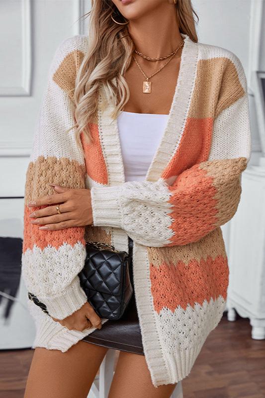 Coumba | Women's Knit Cardigan | Colour Block Stripes Open Front