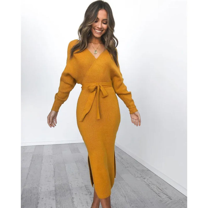 Richilde | Knit Wrap Maxi Dress Long Sleeve