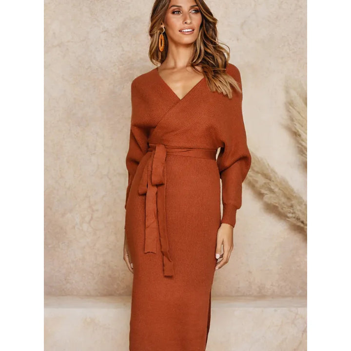 Richilde | Knit Wrap Maxi Dress Long Sleeve