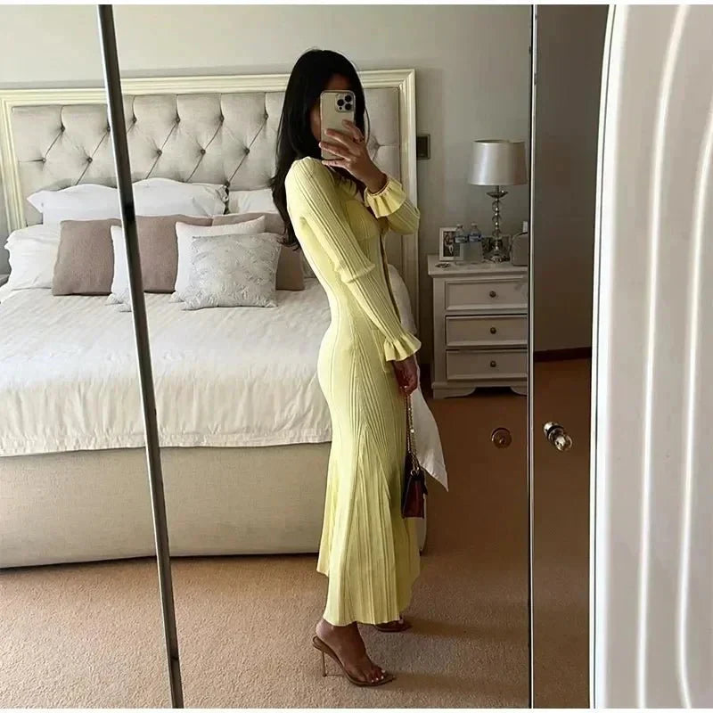Berhtgyth | Women's Knit Maxi Dress | Button Down Long Sleeve Casual