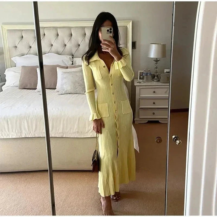 Berhtgyth | Women's Knit Maxi Dress | Button Down Long Sleeve Casual